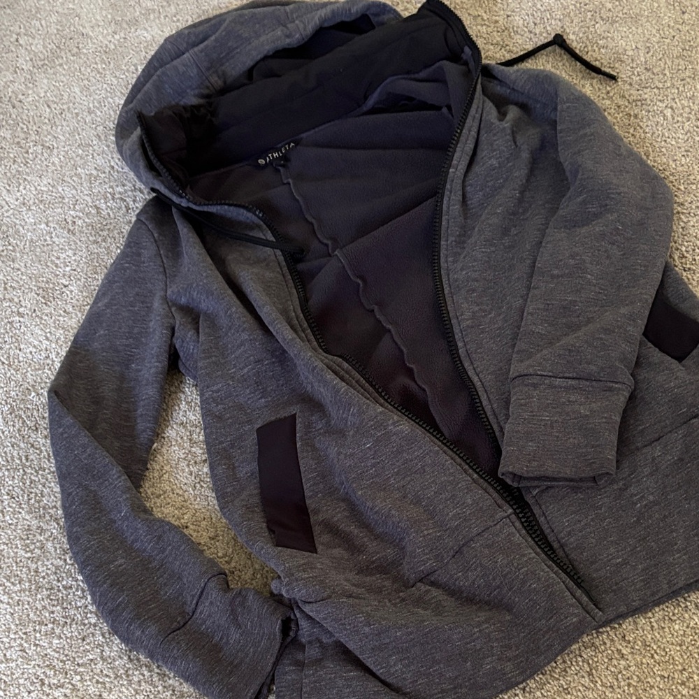 Athleta Dark Gray Fleece and Sweatshirt Jacket